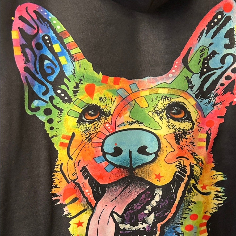 Colorful German Shepherd Print Black Hoodie - Picture 7 of 8